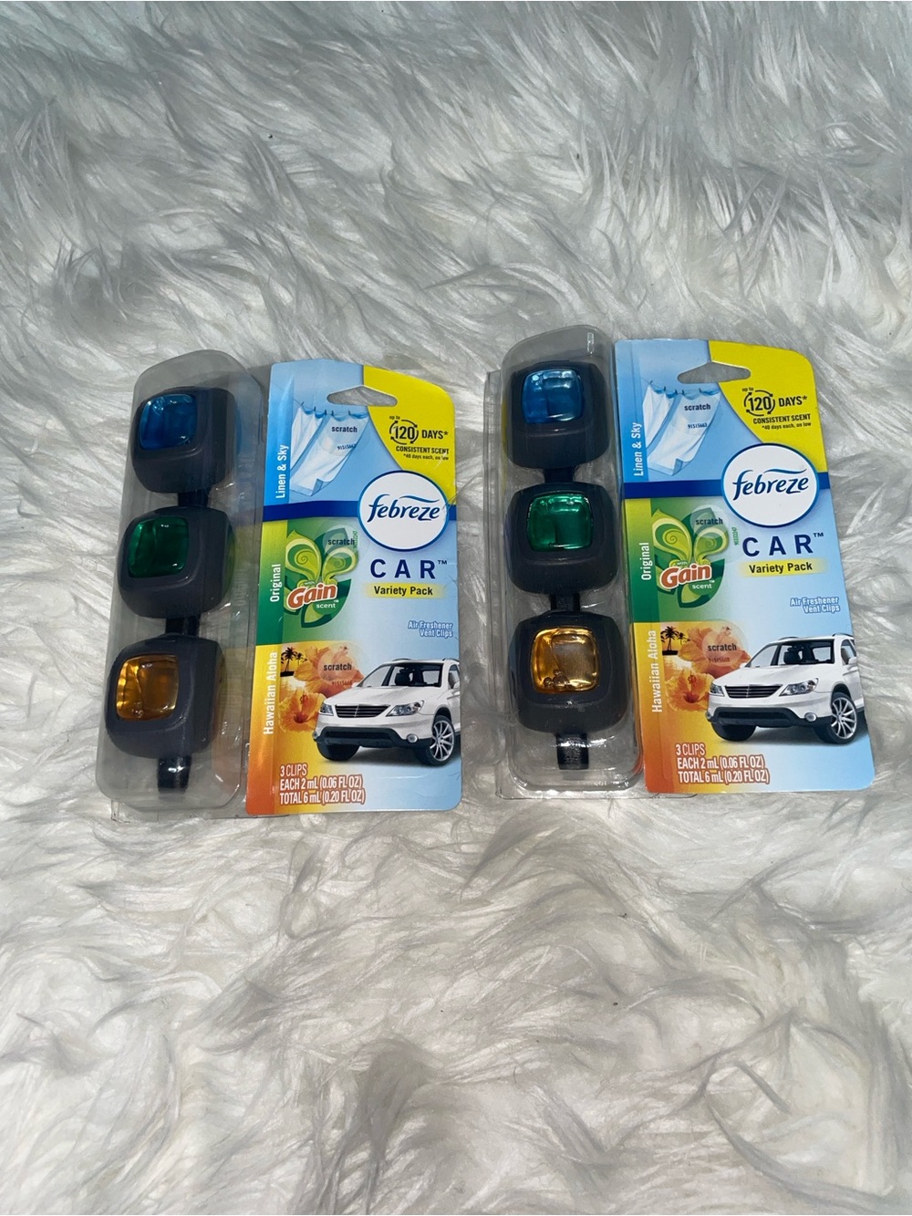 Febreze Car Vent Clip Variety Pack Gain Linen Sky Hawaiian Aloha 2-Pack